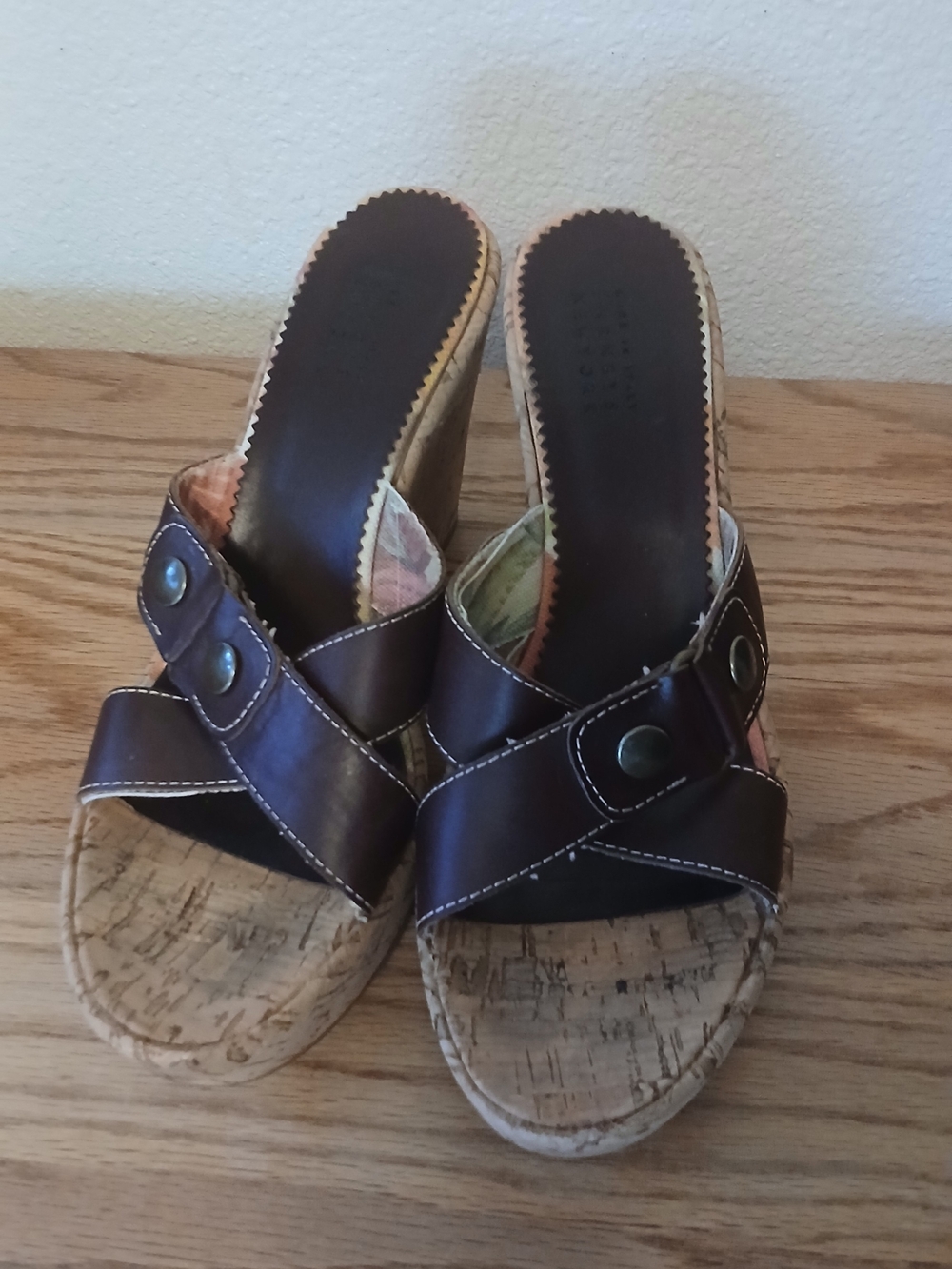Vintage Barneys New York Leather Cork Wedges Made In Italy 40